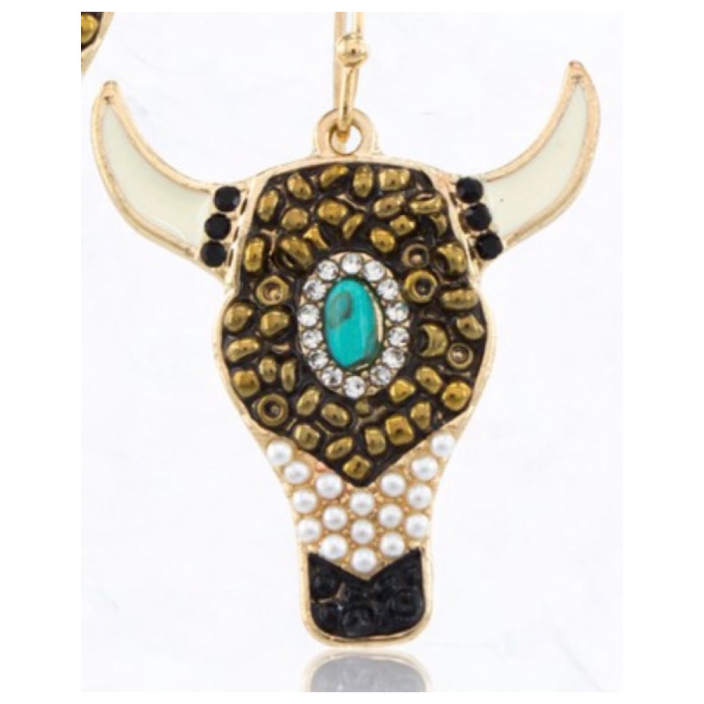 Beaded Long Horn with Turquoise Accent Earrings