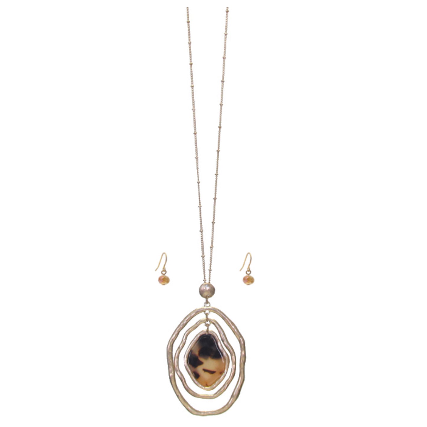 Organic Tortoise Shell Long Oval Pendant Necklace Set