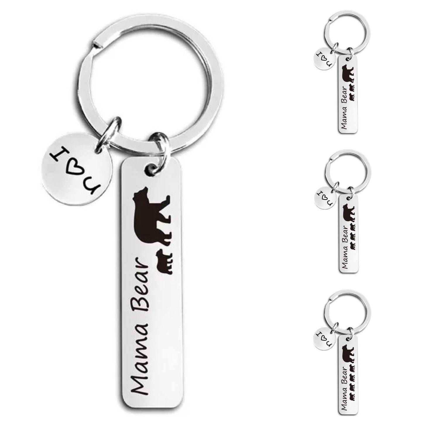 Adorable Mamma Bear and Cub/s Silver Keychain