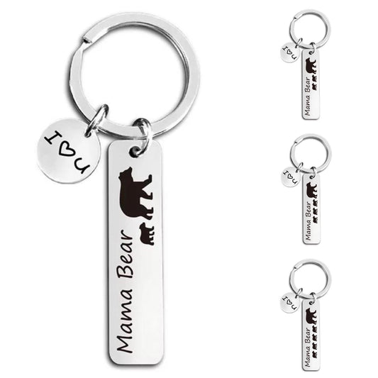 Adorable Mamma Bear and Cub/s Silver Keychain