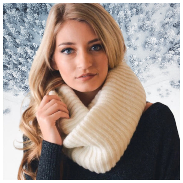 Always in Style Ribbed Knit Ivory Infinity Scarf-Warmer-Winter Accessories