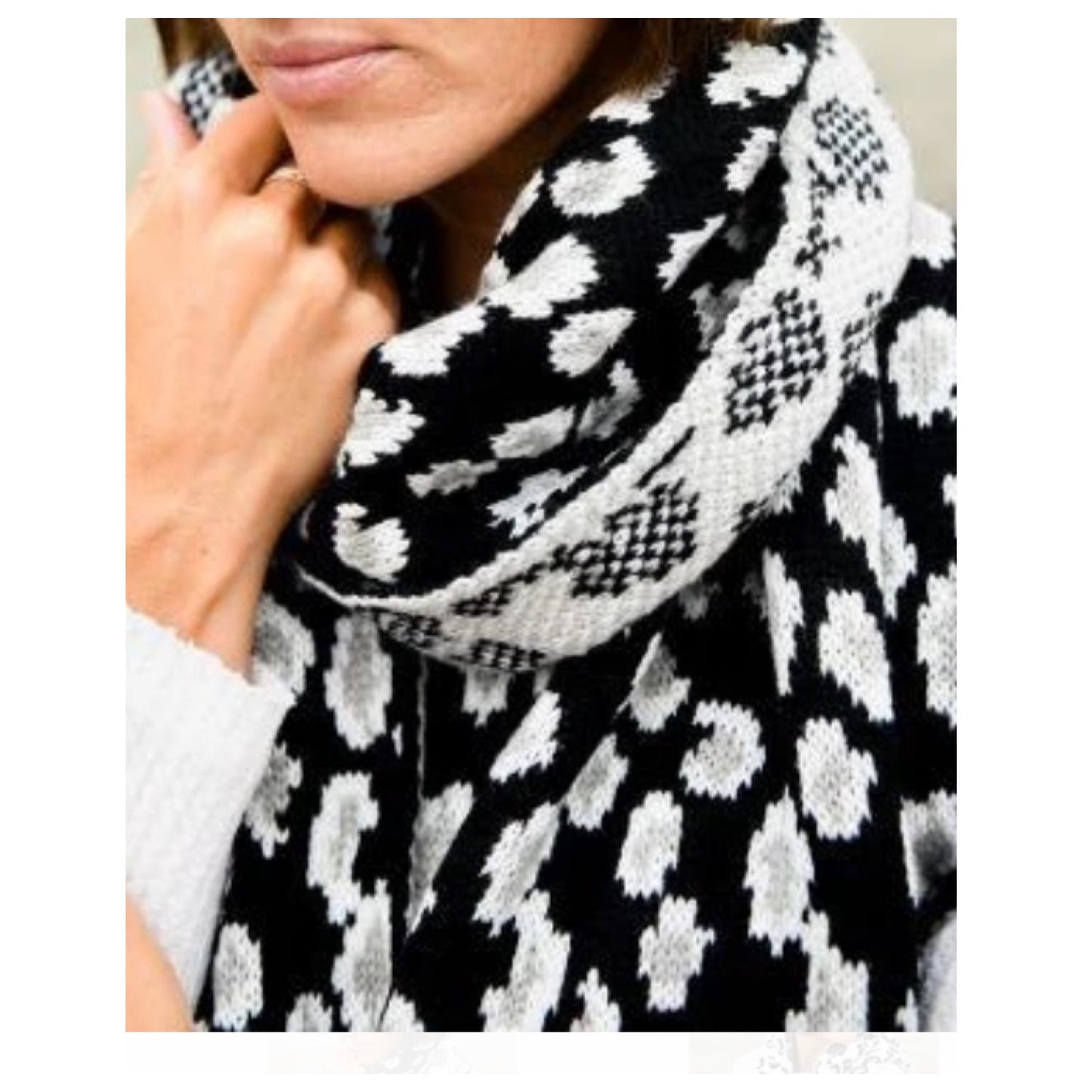 Cozy Cute Thick Knit Leopard Print with Sweater Cuff End Scarves
