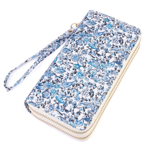 Blue Floral Thick Faux Leather Dual Side Wallet