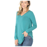 Limited Time Sale! Casually Classy Zenana V Neck Relaxed Fit Classic Basic Top-Dusty Teal
