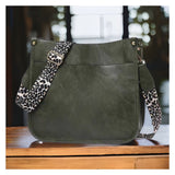 Adorable Leopard Strap Olive Leather Cross Body Bag, Purse
