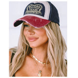 Ashlyn’s “Girl Get It” Motor Racing Red and Blue Distressed Denim Hat