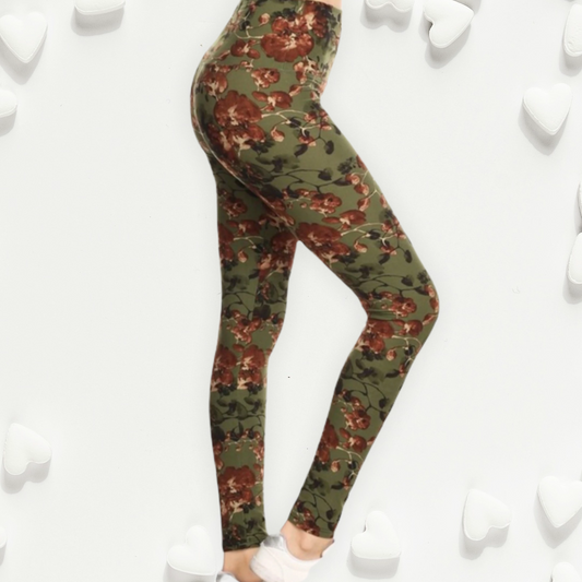 “A Touch of Heaven"  Olive Floral Print Leggings