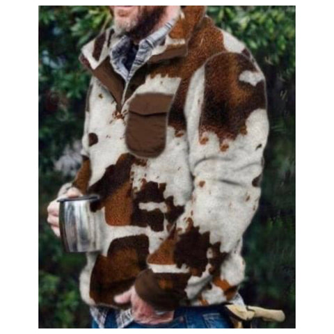 Loving Our Man~Cozy Soft Men’s Cow Hide Print Pullover Jacket