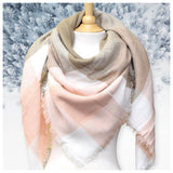 Always in Style Peach Taupe Multi Toned Plaid Blanket Scarf-Women’s Shawl-Wrap