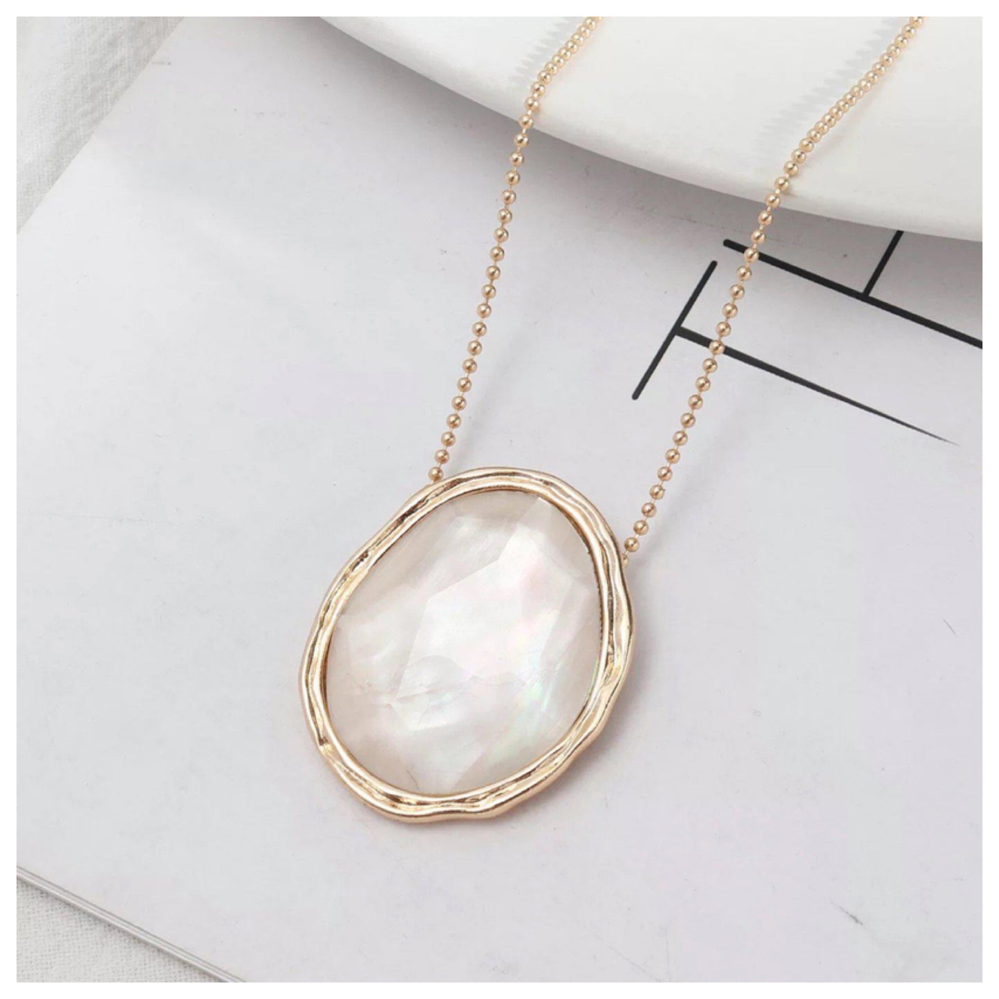Stunning Puffed Gemstone Gold Necklace