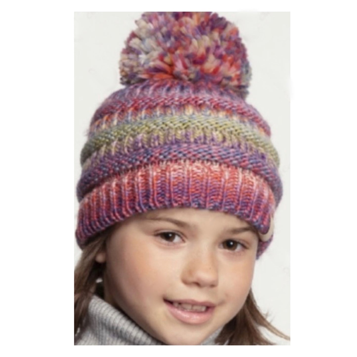 Kids Muli Tone Thick Knit Pom CC Beanie