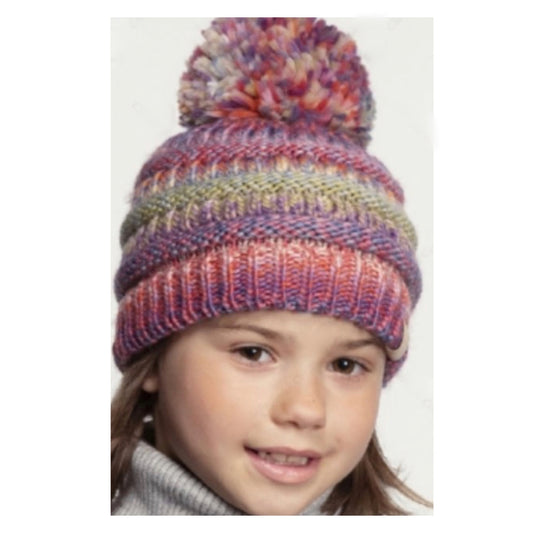 Kids Muli Tone Thick Knit Pom CC Beanie