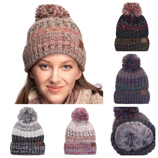 Faux Fur Lined Pepper Knit Pom CC Beanie