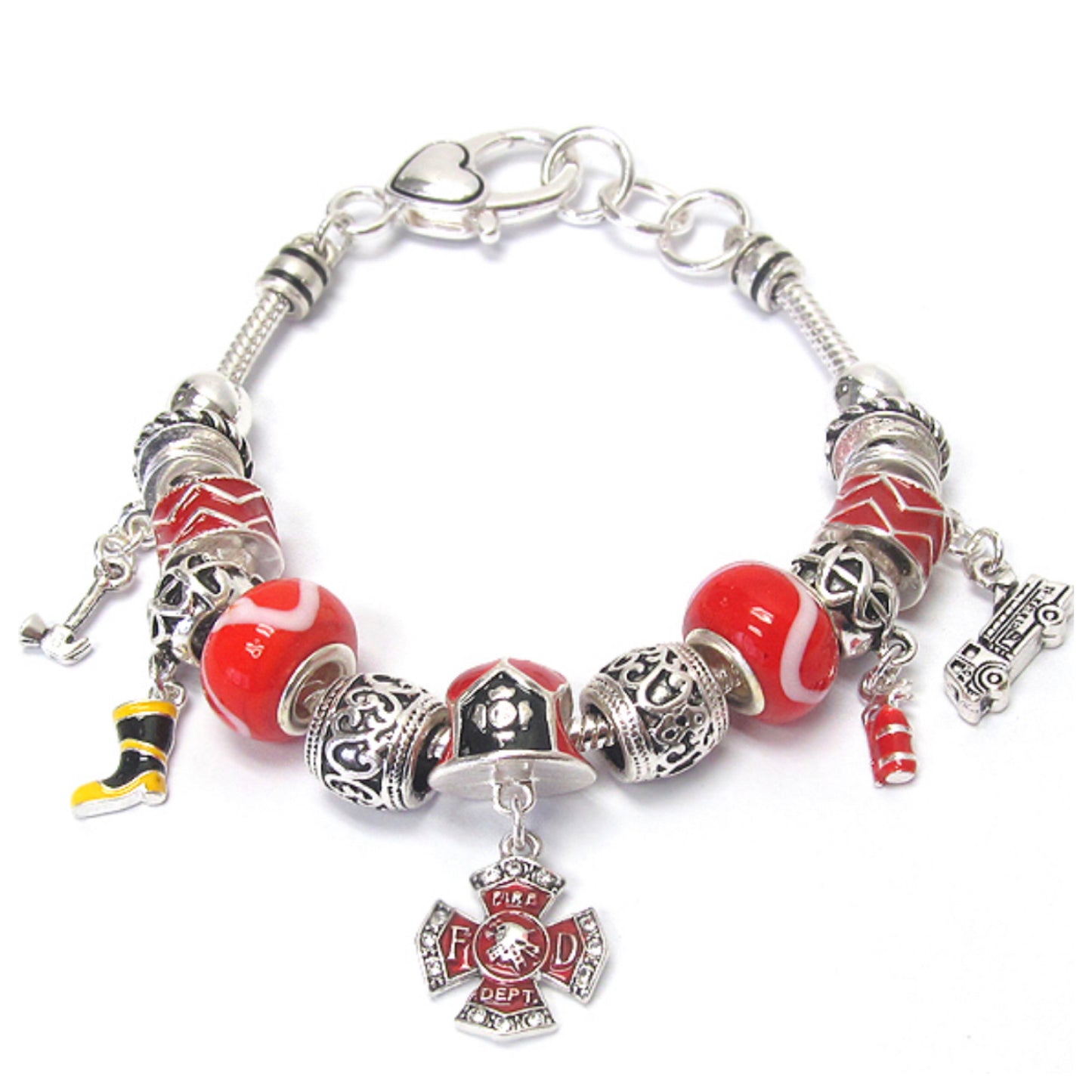 Euro Style Fire Fighter Charm Bracelet
