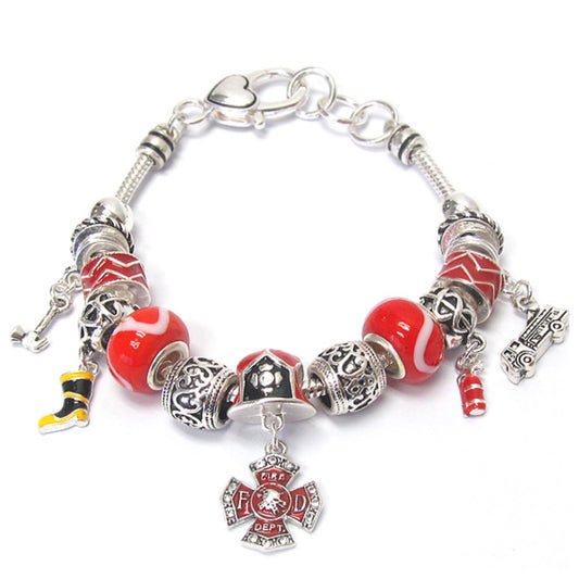 Euro Style Fire Fighter Charm Bracelet