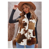 Adorable Brown Cowhide Print Super Plush Women’s Sleeveless Vest-Jacket