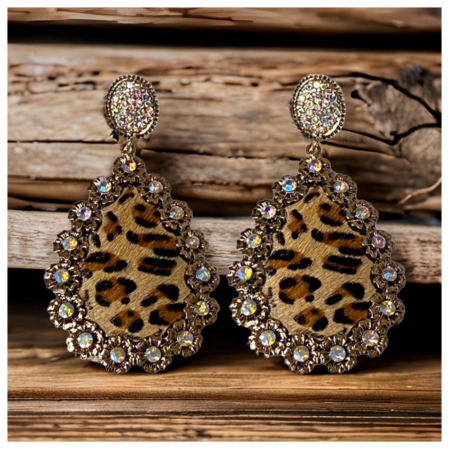 Rhinestone Accented Faux Fur Leopard Earrings