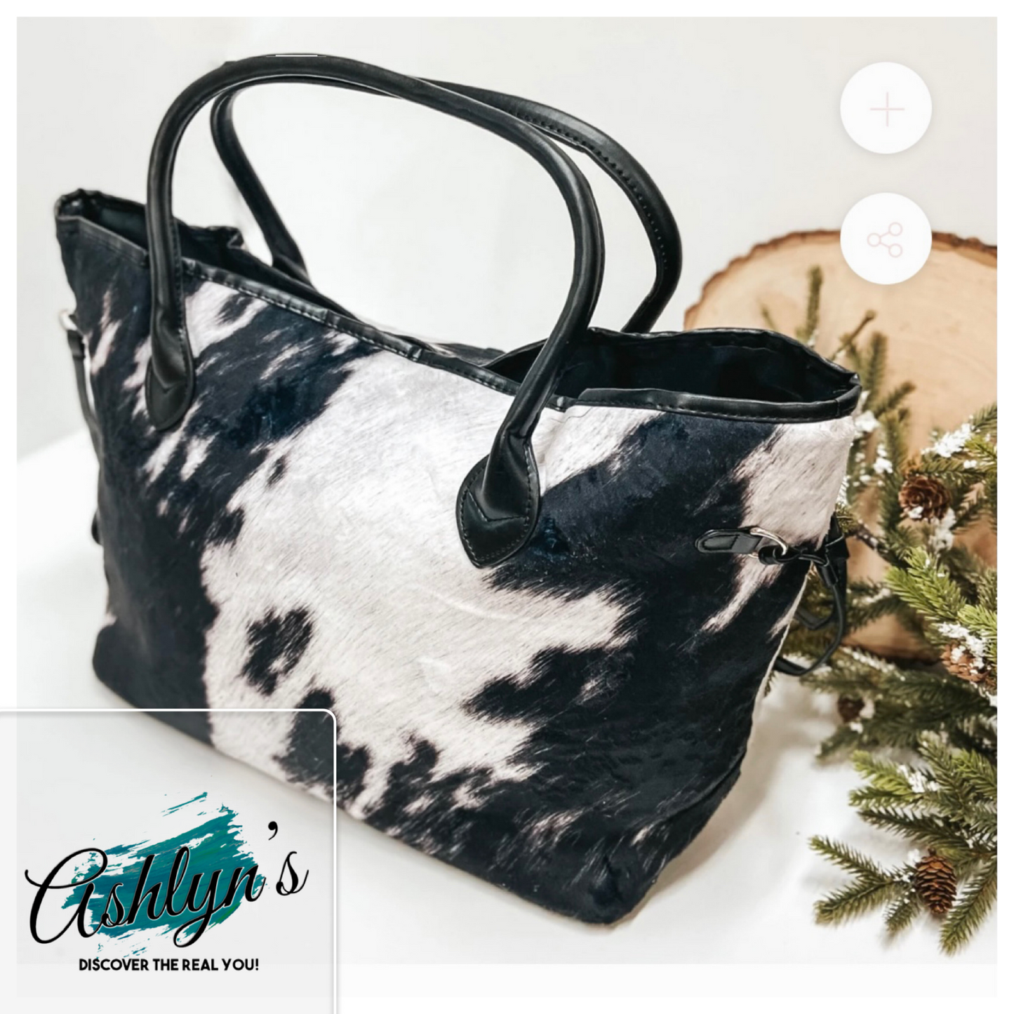 Round Em’ Up, Jennifer Cowhide Print Tote, Clutch Bag Set