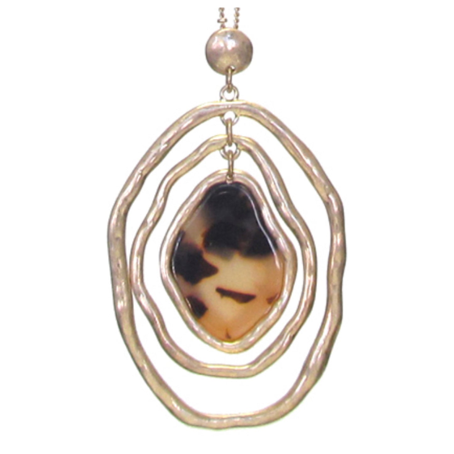 Organic Tortoise Shell Long Oval Pendant Necklace Set