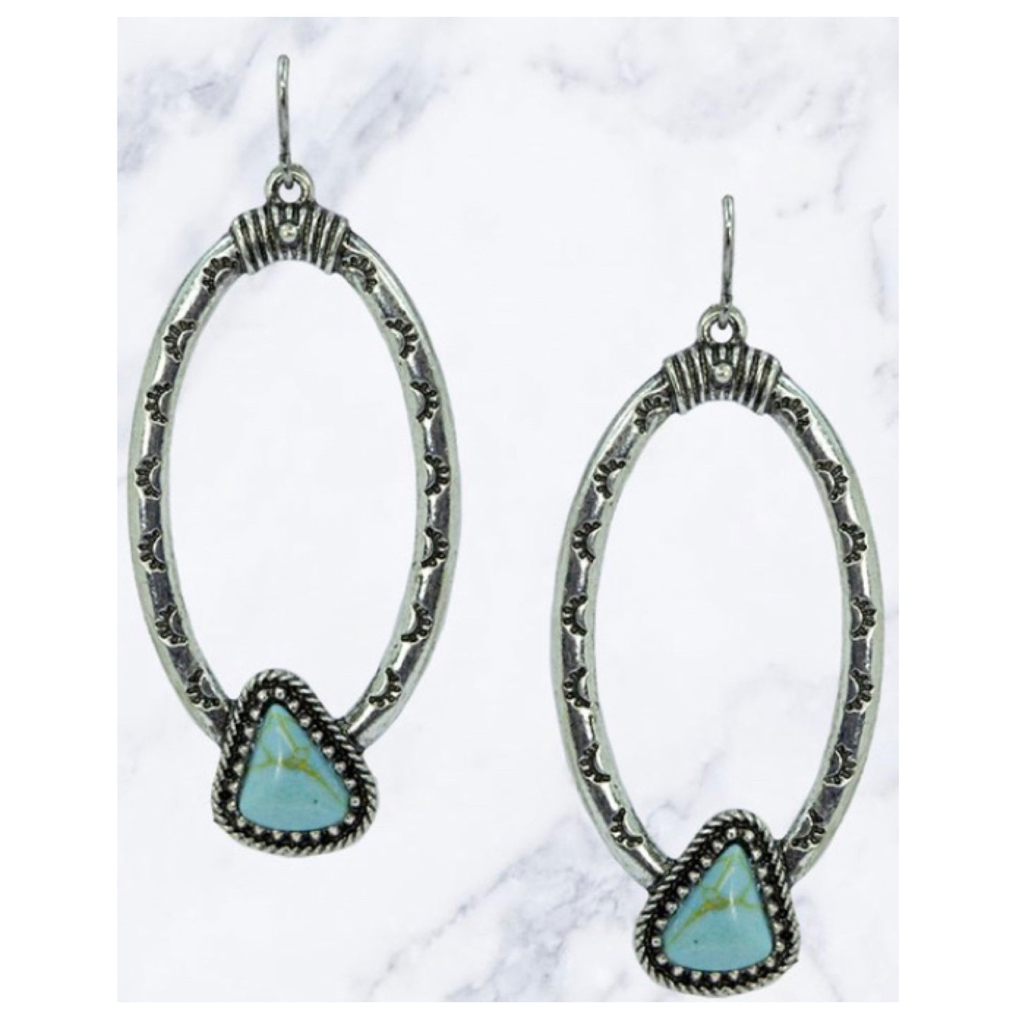 Adorable Oval Loop Silver Stone Earrings