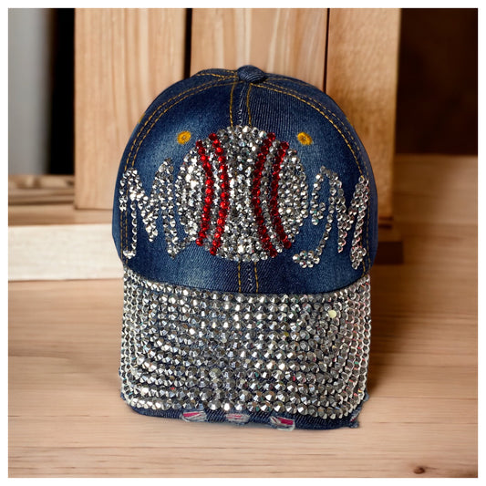 "Baseball Mom" Studded Bling Dark Denim Hat