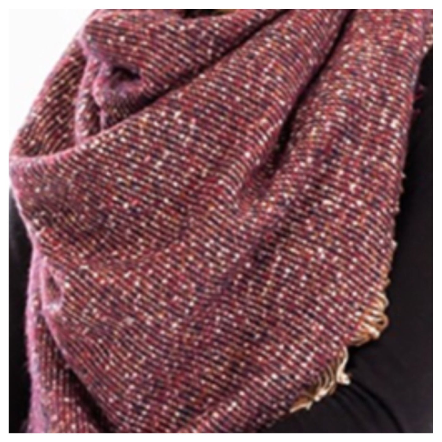 Always in Style Burgundy Multi Tone Pepper Knit Frayed Trim Blanket Scarf-Shawl-Wrap