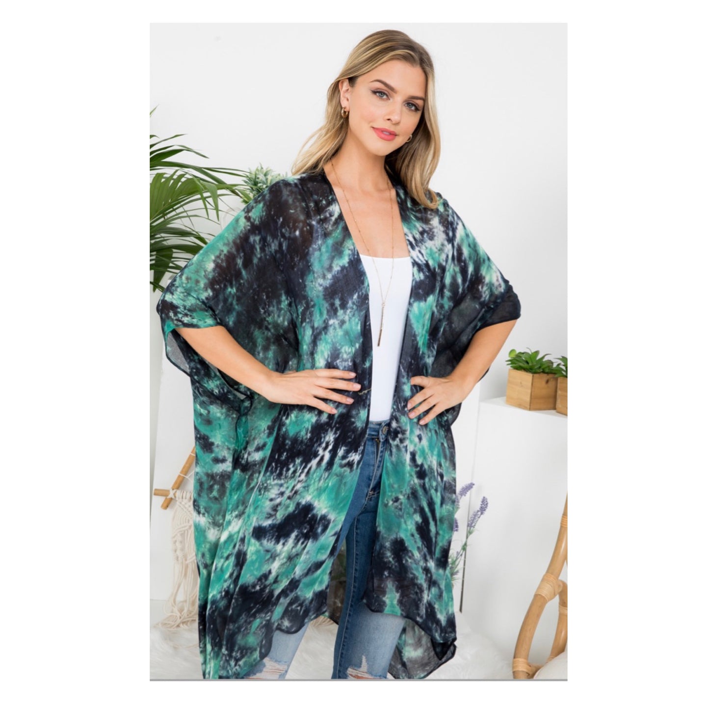 Classy and Sassy Boho Navy Jade TieDye Kimono-Cardigan