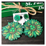 Adorable Sunflower Shamrock Earrings-St Patrick's Day- Clover