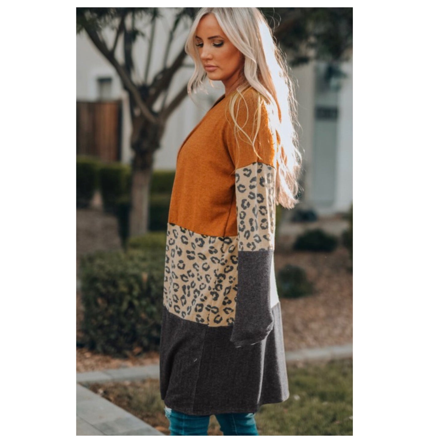 Holiday Special - Darling Brandie Leopard Gray ColorBlock Cradigan-Jacket
