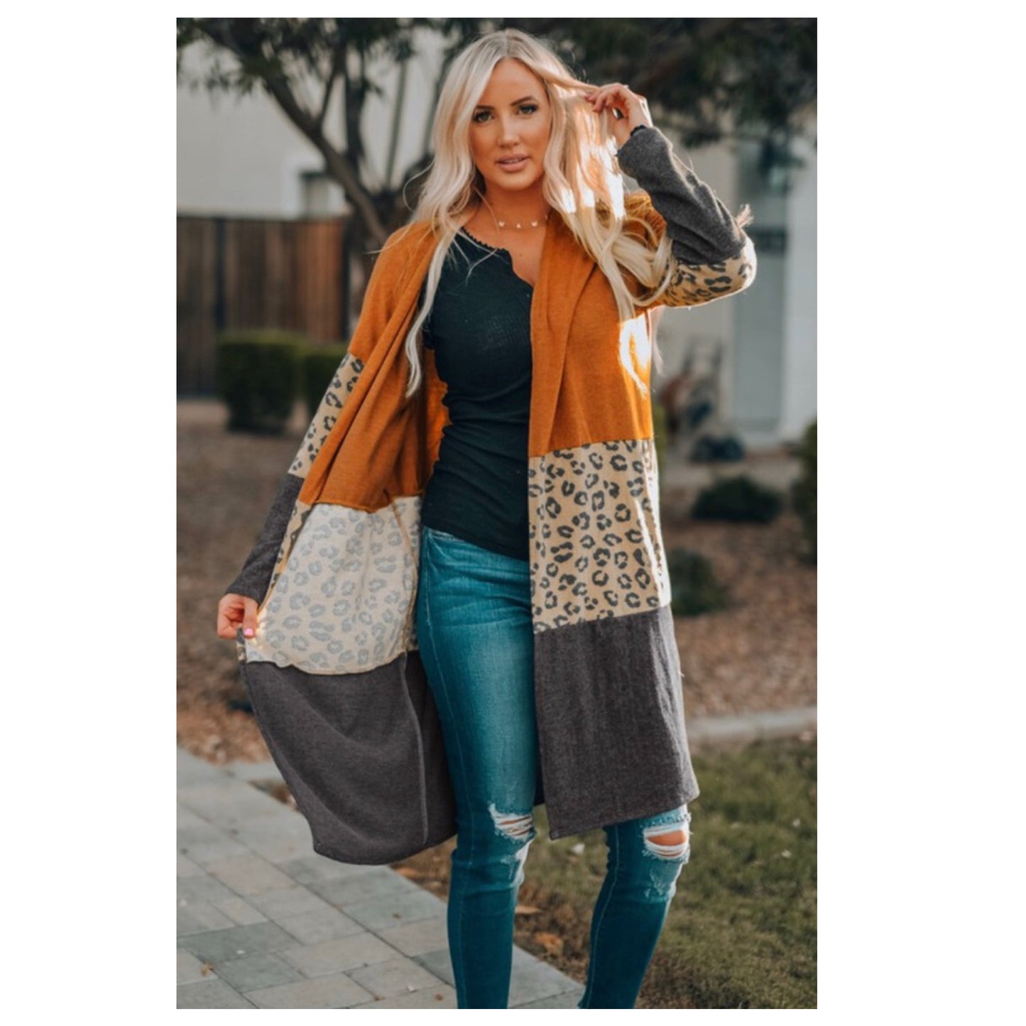Holiday Special - Darling Brandie Leopard Gray ColorBlock Cradigan-Jacket