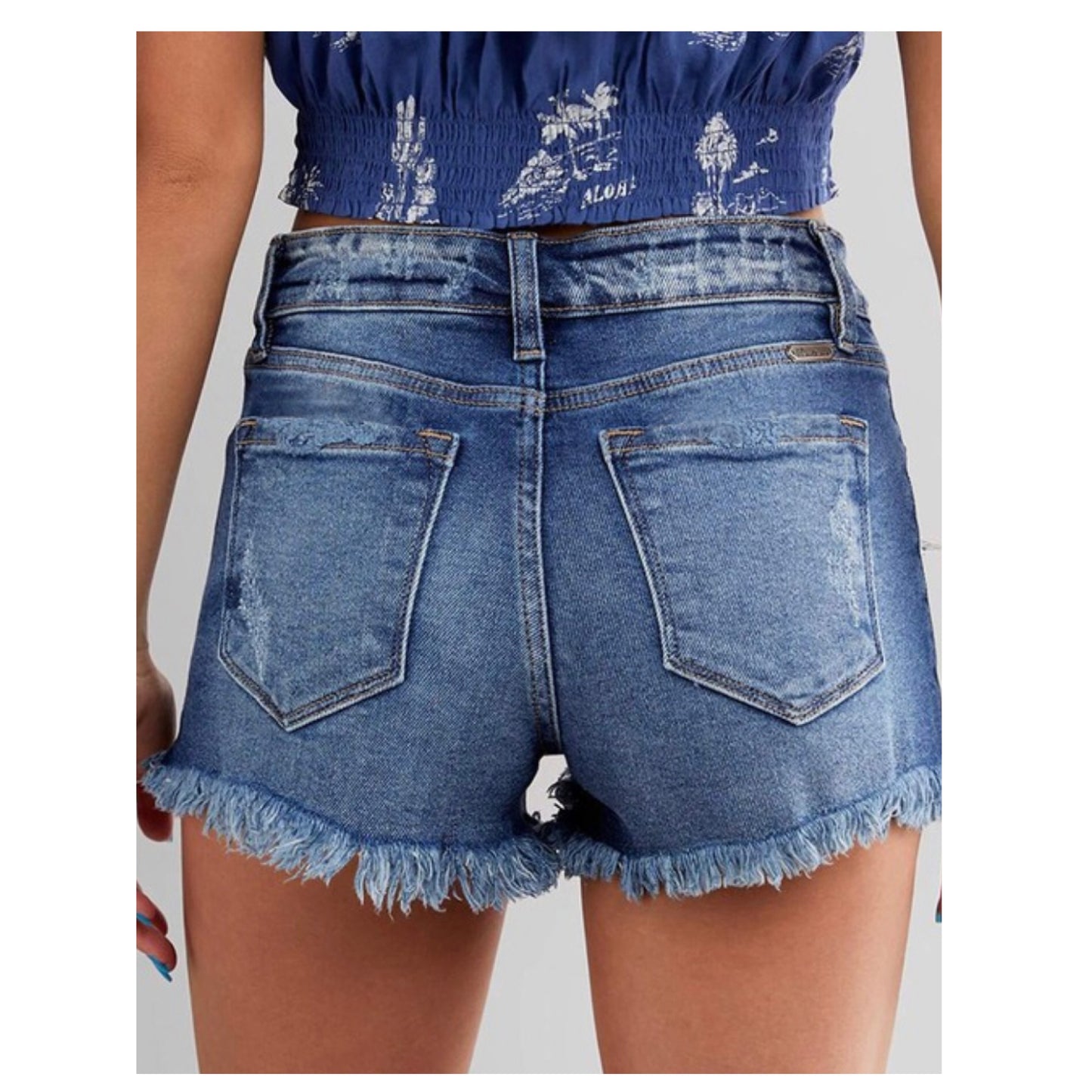Adorable Melissa Classic Button Destroyed Blue Denim Shorts