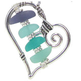 Beautiful Sea-Glass Open Heart Charm Necklace Set