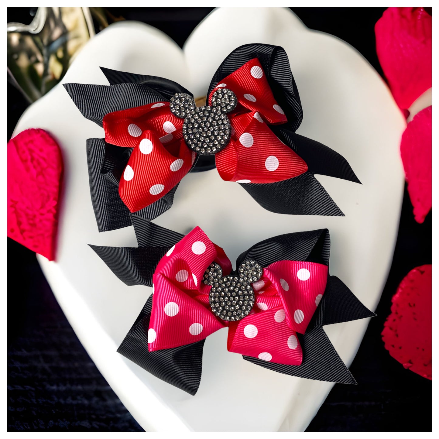 Adorable Polkadot Hair Bow with Bling Mouse Center