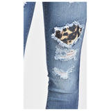 Mid Rise Destroyed Leopard Patch Denim KANCAN Jeans