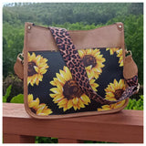 Yep it’s a MUST! Sunflower Print Tan Leather Satchel Crossbody Bag with Leopard Strap