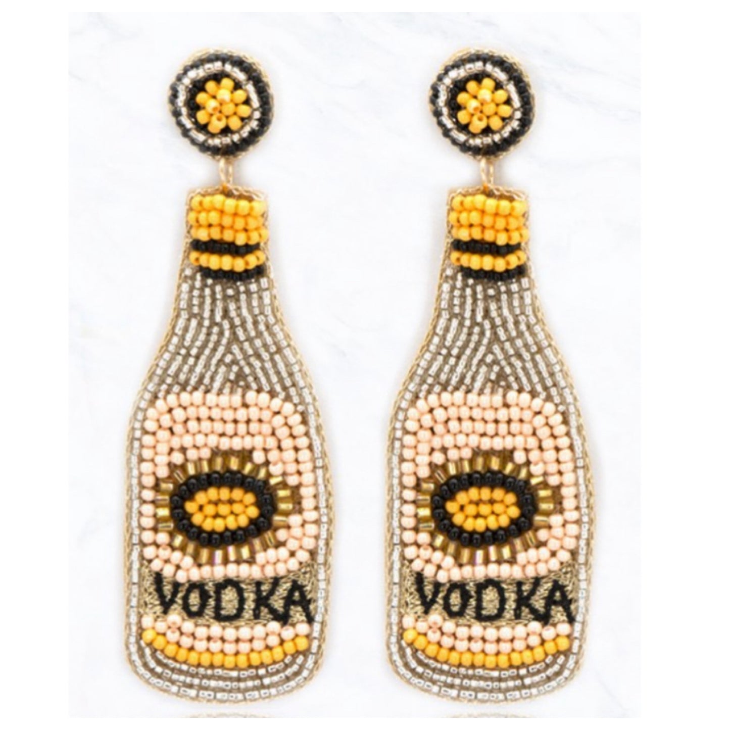 Crazy Unique Beaded Vodka Bottle with Verbiage Earrings
