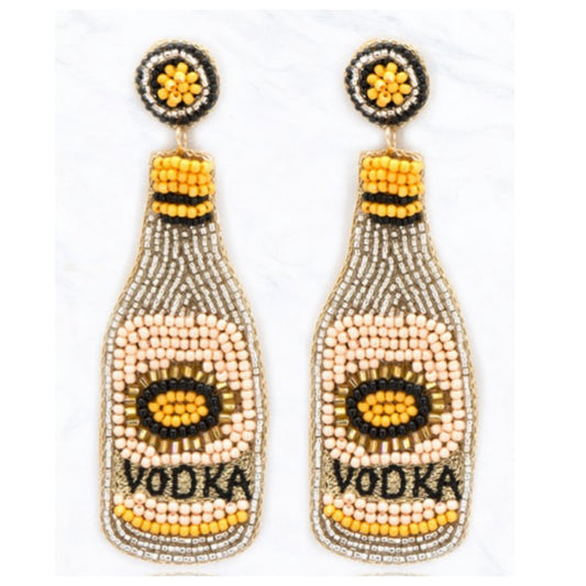 Crazy Unique Beaded Vodka Bottle with Verbiage Earrings