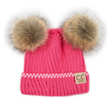 Little Baby Booboo Double Faux Fur Pom Solid Knit CC Beanie