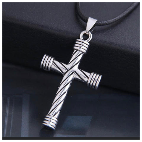 Ashlyn’s Silver Cross Black Cord Necklace