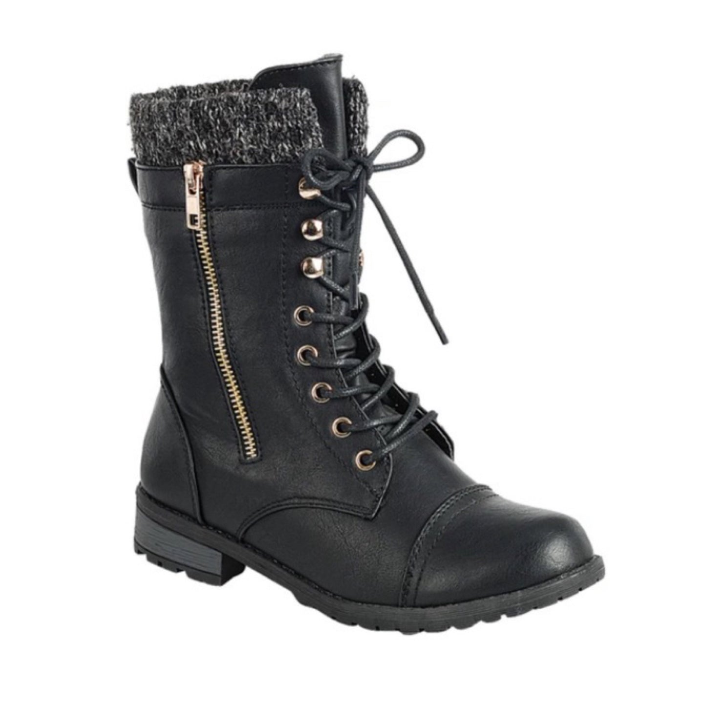 Cozy Cute Pepper Trim Black Combat Boots