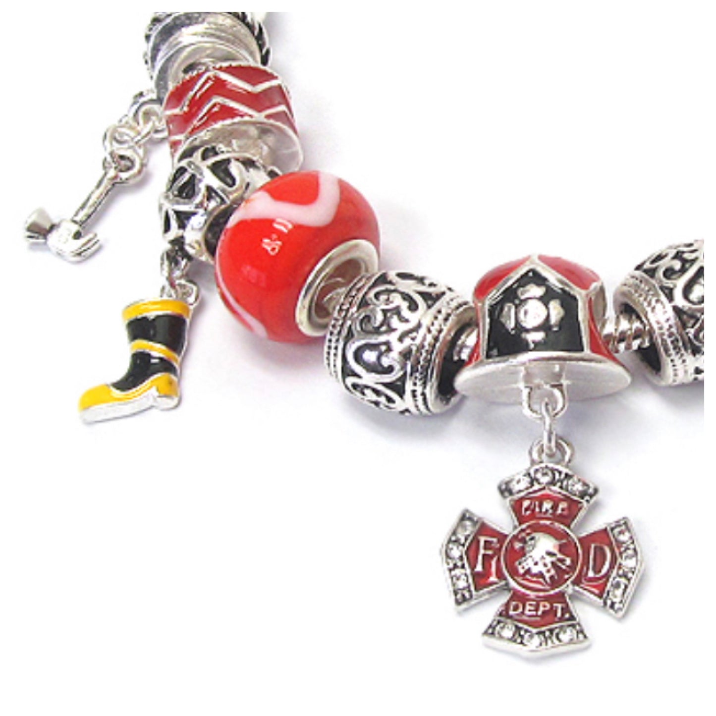 Euro Style Fire Fighter Charm Bracelet