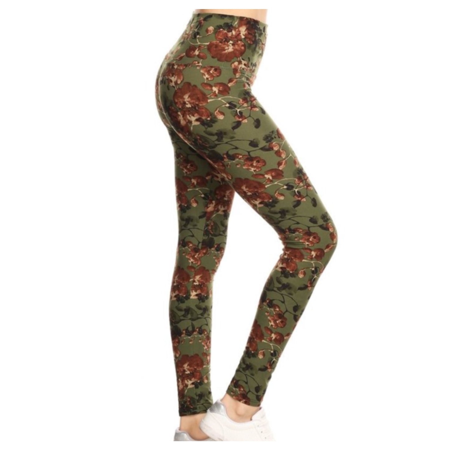 “A Touch of Heaven"  Olive Floral Print Leggings