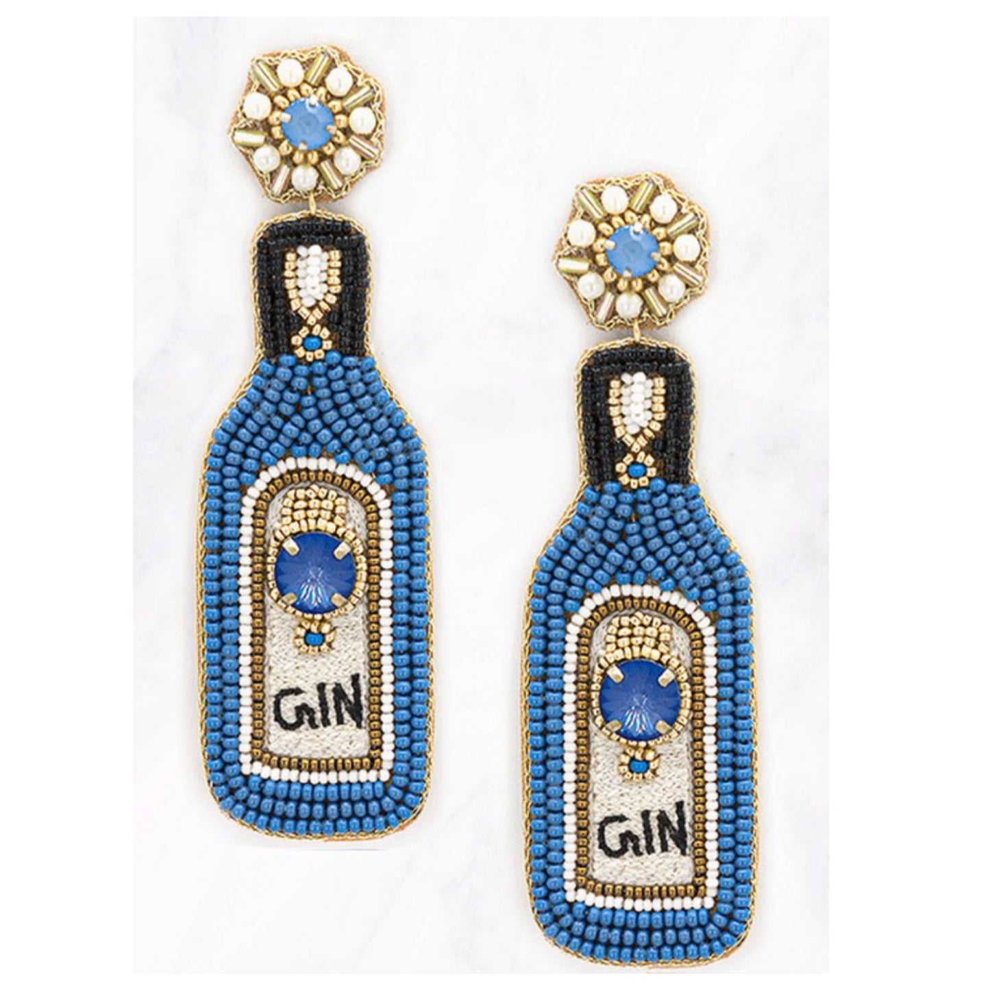 Crazy Unique Beaded Gin Bottle with Verbiage Earrings