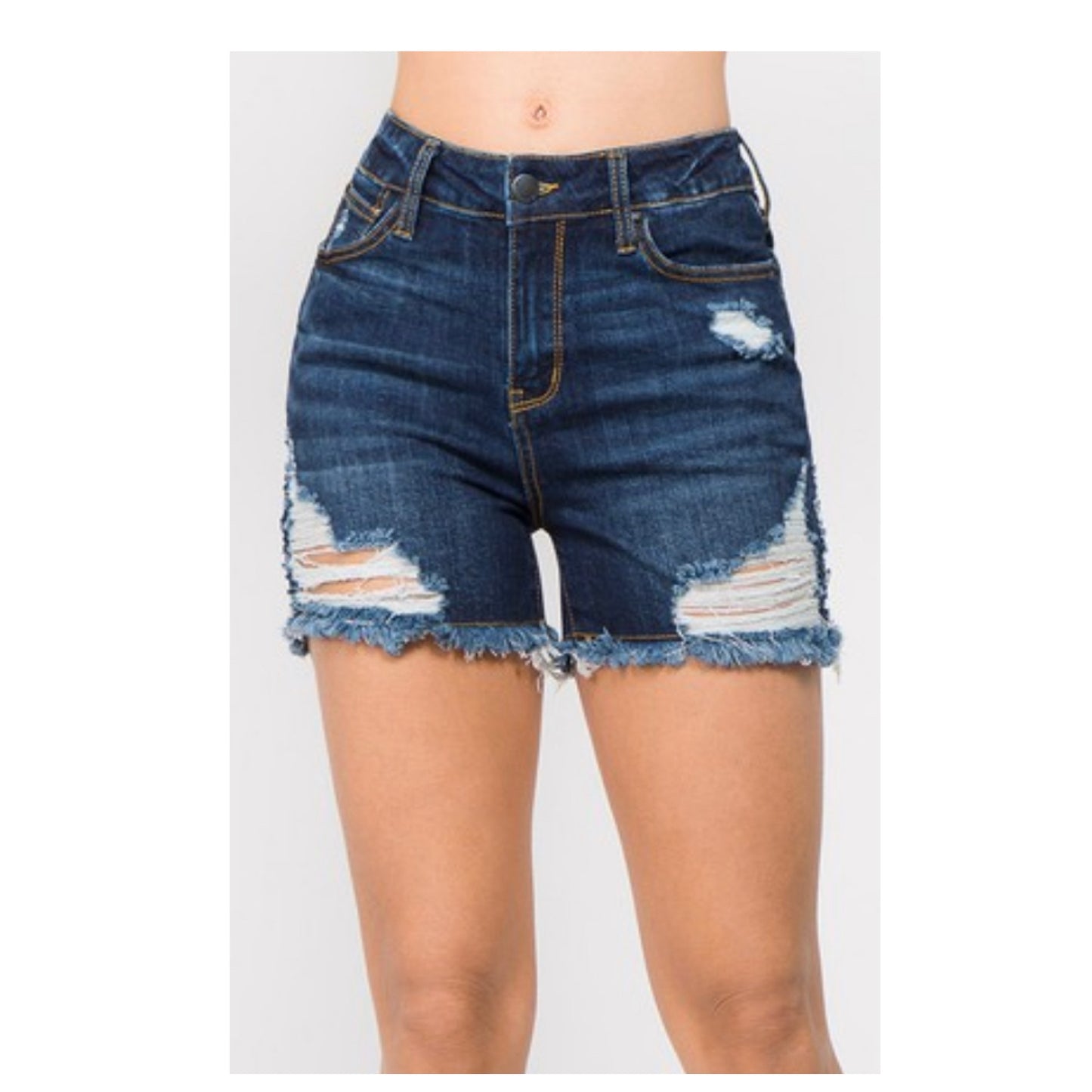 Distressed Dark Denim Shorts