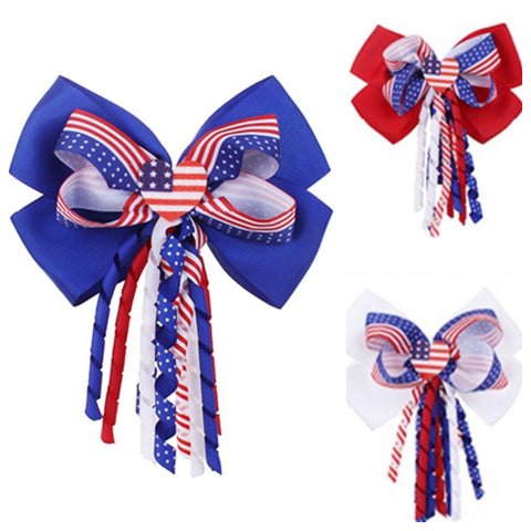 Adorable Zoey Curly Ribbon Drop America Pride Theme Hair Bows