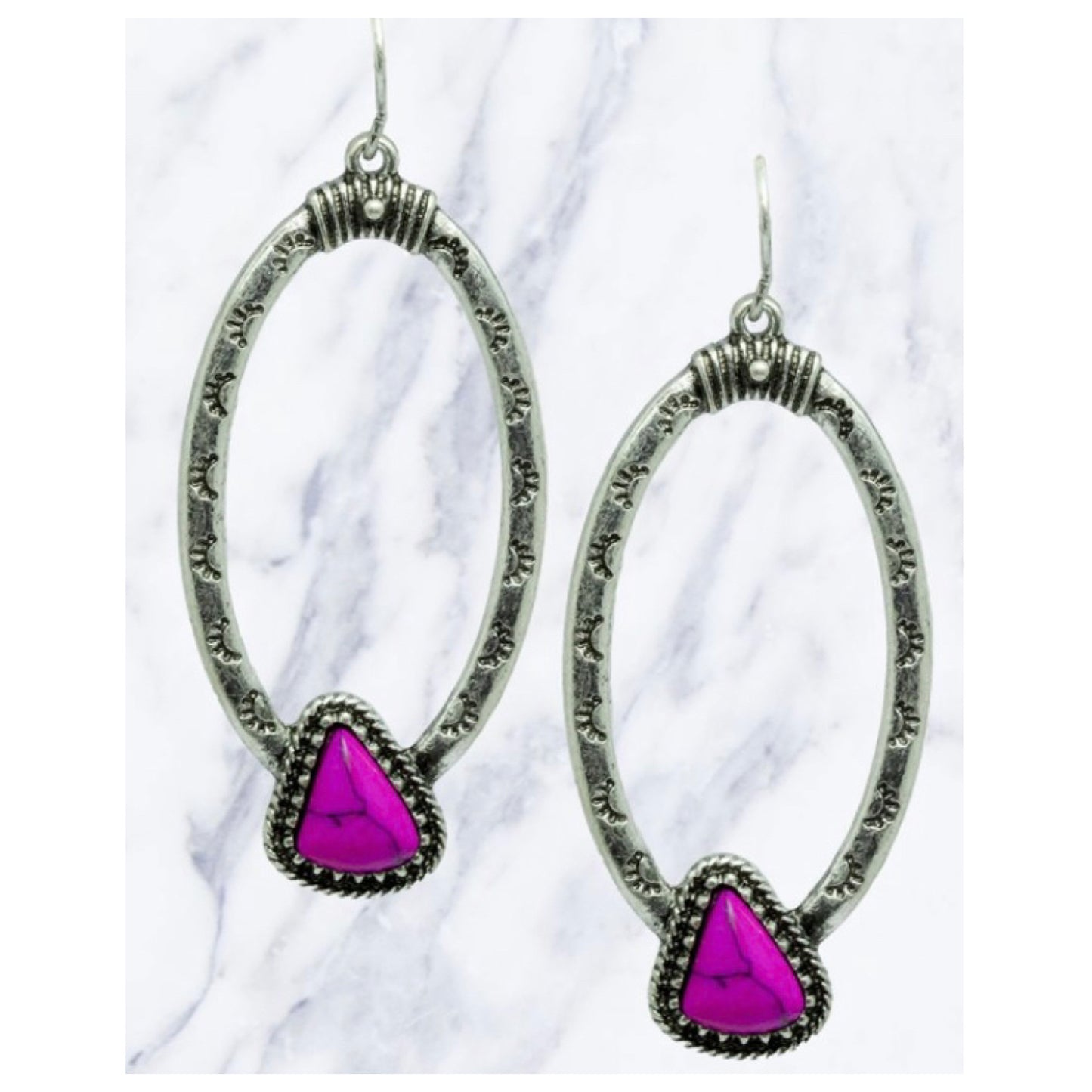 Adorable Oval Loop Silver Stone Earrings