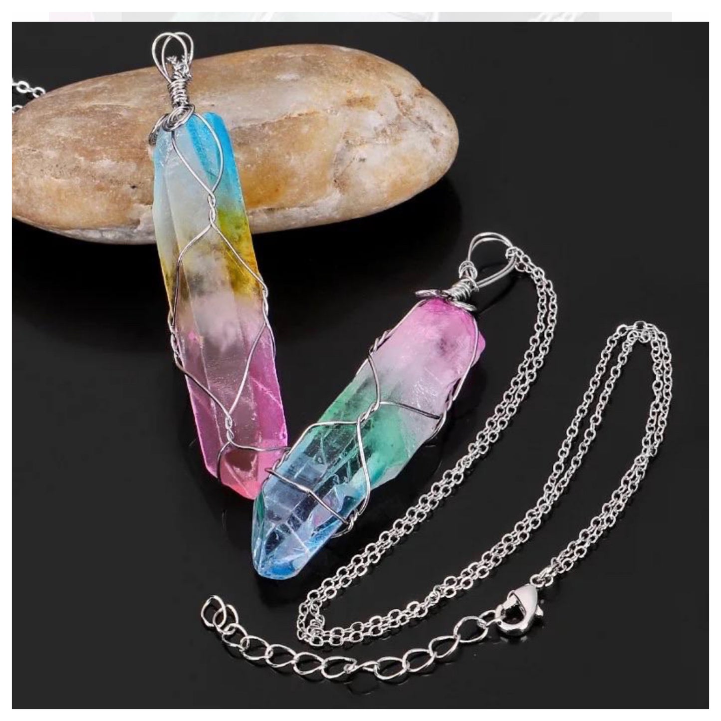 Stunning Wire Wrap Multi Color Crystal Necklace