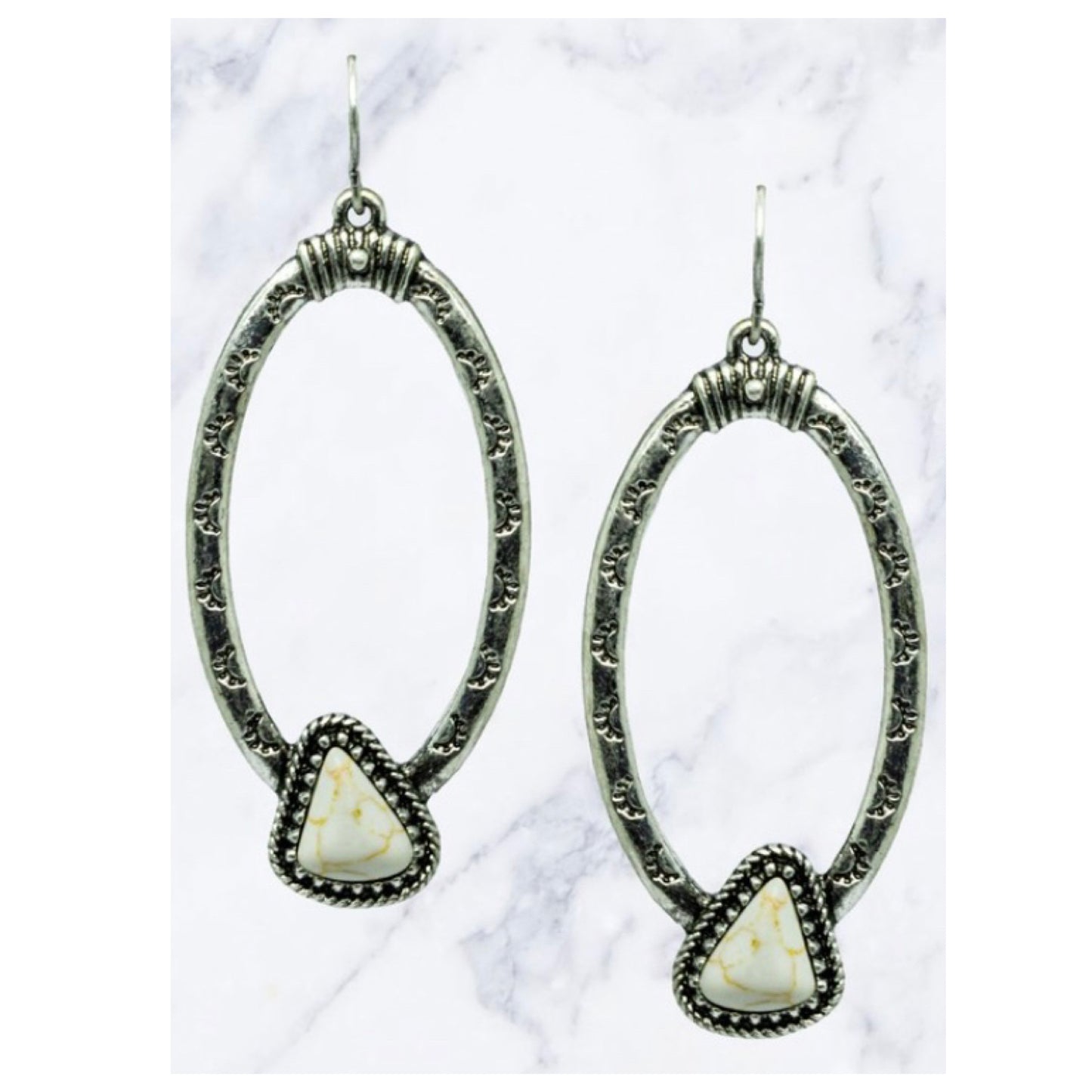 Adorable Oval Loop Silver Stone Earrings