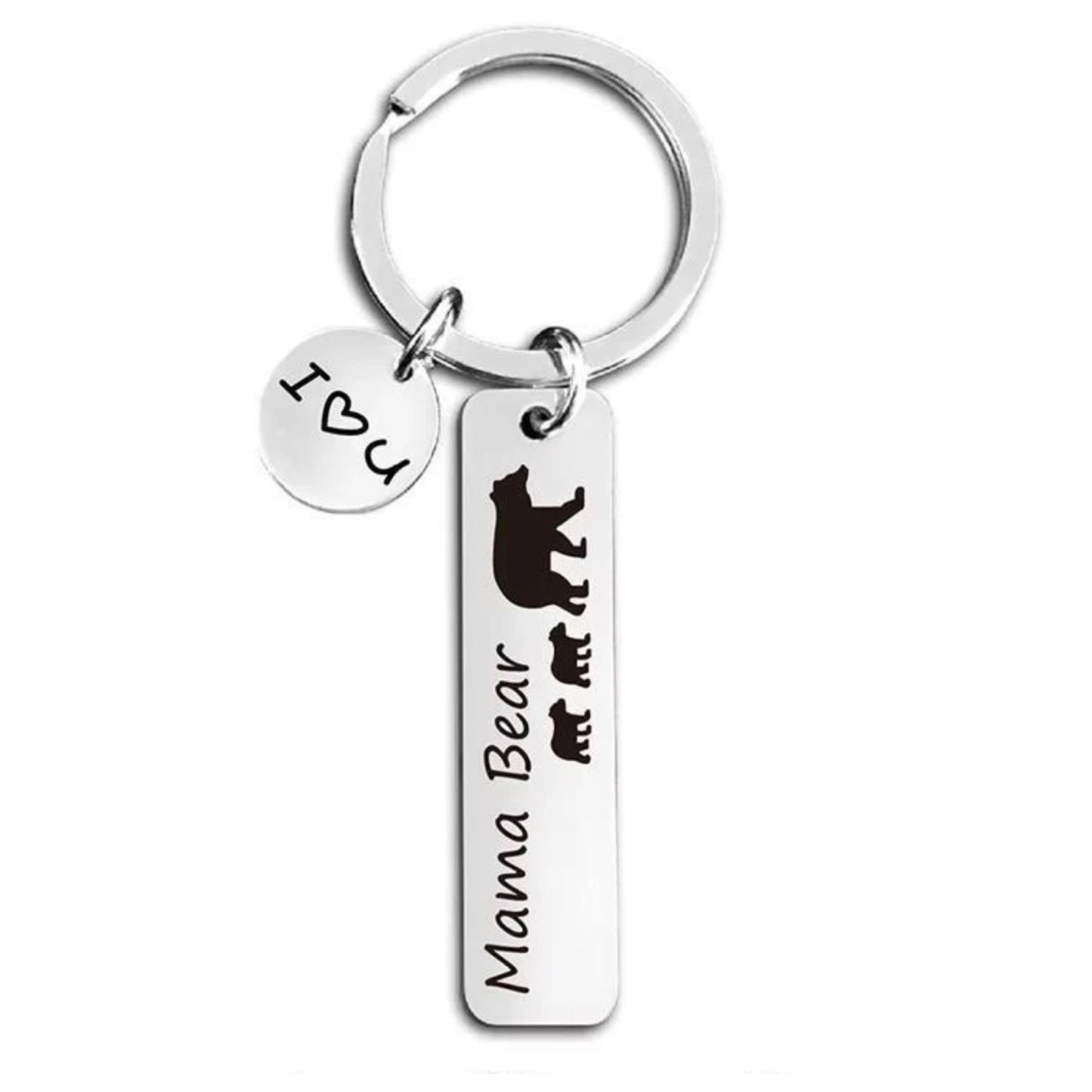 Adorable Mamma Bear and Cub/s Silver Keychain