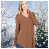 Limited Time Sale! Casually Classy Zenana V Neck Relaxed Fit Classic Basic Top-Lt Brown